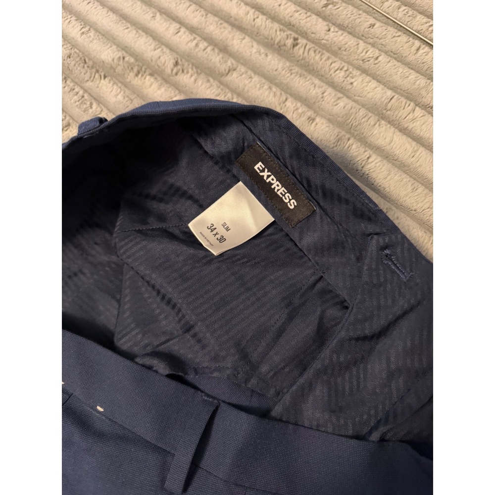 Express Mens Slim Fit 2 Piece Suit Navy Blue 42S Jacket 34x30 Pants Blazer Set - Picture 8 of 10